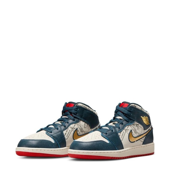 NEW Nike Air Jordan 1 Mid SE Armory Navy/Metallic Youth 6.5 =Women 8 FN1353 400 - Picture 2 of 10